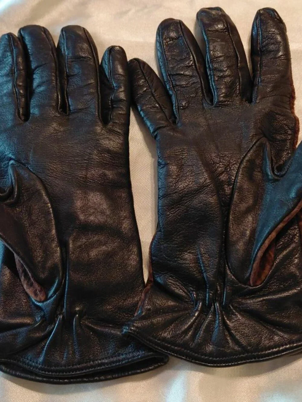 Vtg Neiman Marcus Suede Front Leopard Print Cashmere Lined Leather Gloves